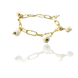 "Howlite on Links" Βραχιόλι με λευκό χαολίτη - ημιπολύτιμες πέτρες, επιχρυσωμένα, boho, χεριού, αυξομειούμενα