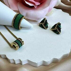 Miyuki Δαχτυλίδι - Dynamic Green | The Gem Stories Jewelry - γυαλί, χάντρες - 2