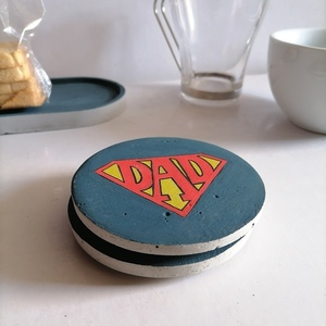 Σετ3τεμ σερβιρίσματος SUPER MOM/DAD τσιμεντένια σουβέρ/δίσκος γκρι/μπλε - τσιμέντο, σετ δώρου, είδη σερβιρίσματος, ειδη δώρων - 3
