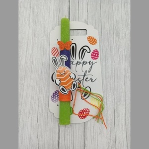 Λαμπάδα happy easter με ξύλινη πλάτη με πράσινο κερί 27 cm - κορίτσι, λαμπάδες, για παιδιά, για ενήλικες, για εφήβους - 3