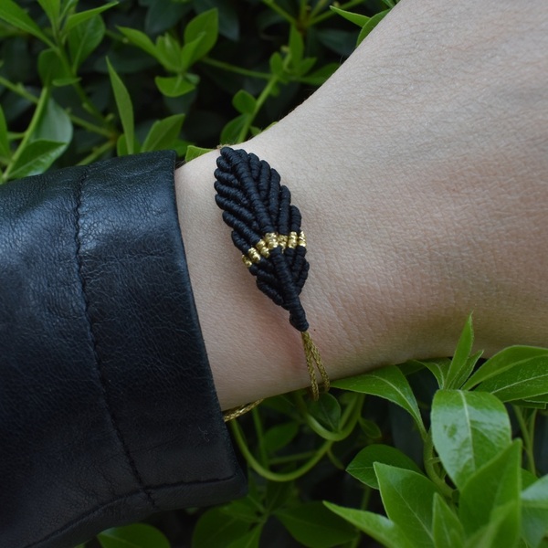 Μακραμέ βραχιόλι φτερό - νήμα, φτερό, χεριού, αυξομειούμενα - 3