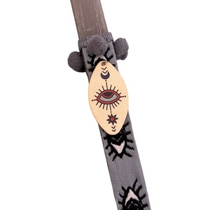 Boho λαμπάδα με γκρι αρωματικό κερί 21 εκ. και ξύλινο evil eye - κορίτσι, λαμπάδες, για ενήλικες, για εφήβους