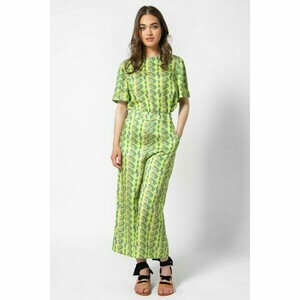 Olive Trousers - Μεταξένια Φαρδιά Παντελόνα με Πολύχρωμο Μοτίβο Flora Lime