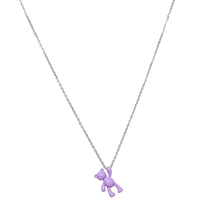 Κολιέ Επάργυρο Με Ατσάλινη Αλυσίδα "Purple Teddy" - επάργυρα, μακριά, ατσάλι - 2