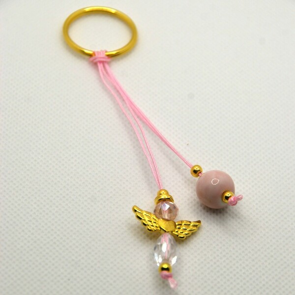 Μαρτυρικά μπρελόκ Βάπτισης ρόζ με αγγελάκι 20 τεμ. - αγγελάκι - 2