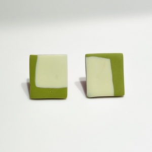 Green Sand Rectangular Earrings Πράσινα Χειροποίητα Καρφωτά Σκουλαρίκια Πολυμερικού Πηλού - πηλός, ατσάλι, μεγάλα - 2