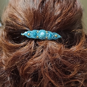 Macrame μπαρέτα μαλλιών με χάντρες Νεφρίτη. - νήμα, μέταλλο, hair clips - 2