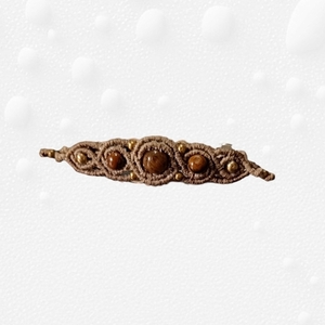Macrame μπαρέτα μαλλιών με Μάτι Τίγρη. - νήμα, μέταλλο, hair clips