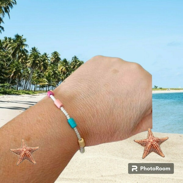 Χειροποιητο Βραχιολι χεριου με πολυχρωμα σωληνακια απο Ημιπολυτιμο λιθο ΧΑΟΥΛΙΤΗ και κρυσταλλικες ασπρες χαντρες Ατσαλινο κουμπωμα Αυξομειουμενο - ημιπολύτιμες πέτρες, χάντρες, απαραίτητα καλοκαιρινά αξεσουάρ, χεριού, αυξομειούμενα - 2