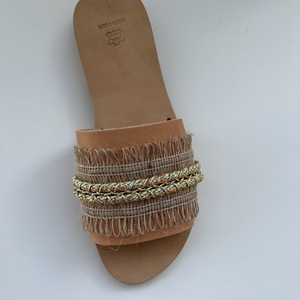 Boho χειροποίητα στολισμένα σανδάλια χωρίς λουριά με χρυσές λεπτομέρεις - δέρμα, boho, φλατ, slides - 4