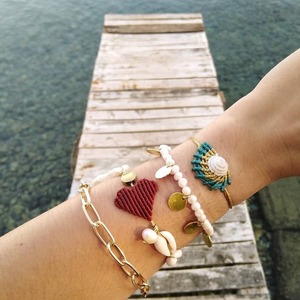 Boho βραχιόλι με μακραμέ καρδιά, ημιπολύτιμες πέτρες κ κοχύλια - ημιπολύτιμες πέτρες, μαργαριτάρι, καρδιά, κοχύλι, boho - 3