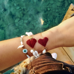 Boho βραχιόλι με μακραμέ καρδιά, ημιπολύτιμες πέτρες κ κοχύλια - ημιπολύτιμες πέτρες, μαργαριτάρι, καρδιά, κοχύλι, boho - 4