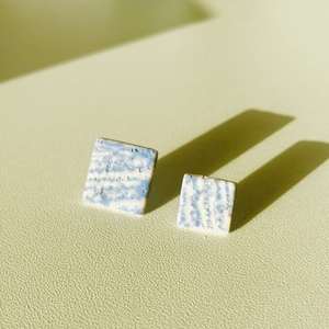 Alas Blue Rectangular Earrings Σκουλαρίκια καρφωτά απο Πολυμερικό Πηλό Γαλάζιο Ροζ ανοιχτό - πηλός, ατσάλι - 3