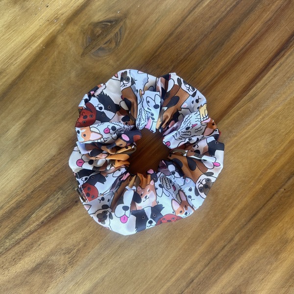 Σατέν scrunchie Σκυλάκια -regular μέγεθος - ύφασμα, σατέν, φρούτα, λαστιχάκια μαλλιών, satin scrunchie - 2