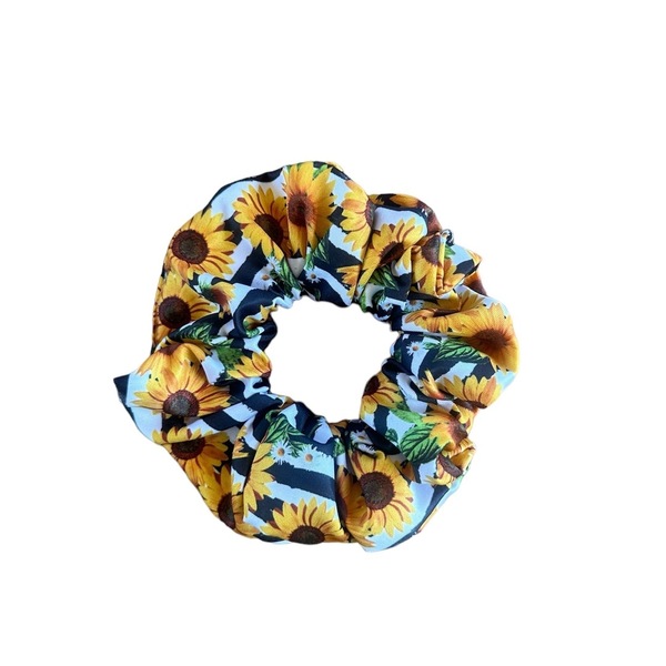 Σατέν scrunchie Ηλιοτρόπια -regular μέγεθος - ύφασμα, σατέν, φρούτα, λαστιχάκια μαλλιών, satin scrunchie