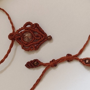 macrame boho elegant κολιέ 3Χ2,5cm μοτίβο καφέ με κρακελε χάνδρα - μακραμέ, χάντρες, boho - 4
