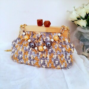 Mosaic: πλεκτή τσάντα μπλέ all day clutch χειρός. Νήμα βαμβακερό 25cm-10cm-17cm - νήμα, clutch, all day, χειρός, πλεκτές τσάντες - 2