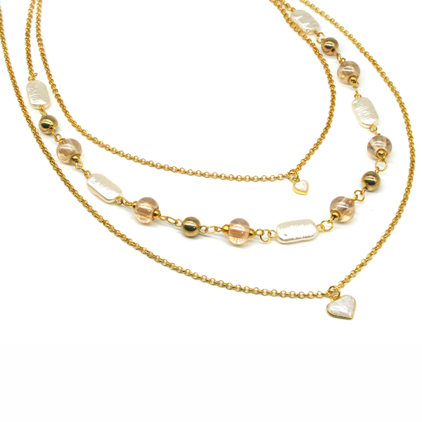 P154 - μαργαριτάρι, επιχρυσωμένα, καρδιά, χάντρες, ατσάλι - 2