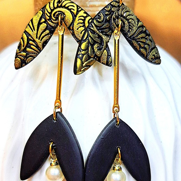 Tulip Earrings 4, Polymer Clay Earrings - πηλός, λουλούδι, ατσάλι, πέρλες, καρφάκι - 4