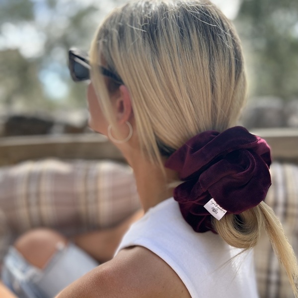 Bordeaux velvet XL scrunchie - ύφασμα, για τα μαλλιά, λαστιχάκια μαλλιών - 2