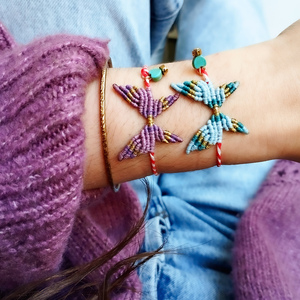 Boho μακραμέ βραχιόλι μαρτάκι πεταλούδα με ημιπολύτιμη καρδούλα χαολίτη - καρδιά, μακραμέ, κορδόνια, πεταλούδα, boho - 3