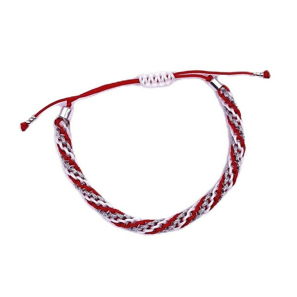 Μαρτάκι μακραμέ στριφτό-ασημί/κόκκινο - κορδόνια, boho, χεριού, αυξομειούμενα