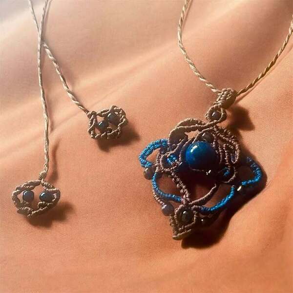 Κολιέ με Θάλασσα και Γη - ημιπολύτιμες πέτρες, χάντρες, μακριά, boho, μπλε χάντρα