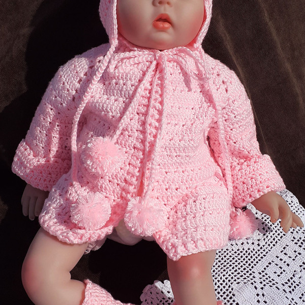PATTERN /English version/ Crochet set for a Baby girl with pompons/3 in 1/jacket/hat/booties/0-24 months/70 photos/15 schemes/PDF only - crochet, βελονάκι, DIY - 3