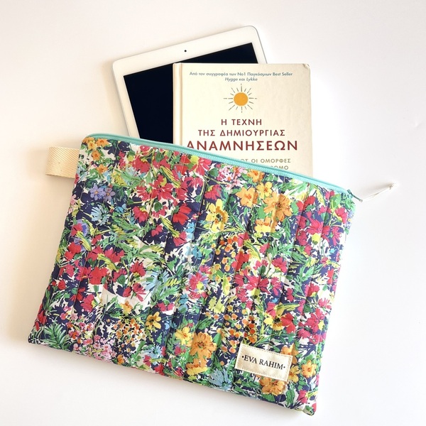 Καπιτονέ χειροποίητο τσαντάκι colorful field - ύφασμα, φλοράλ, all day, χειρός - 2