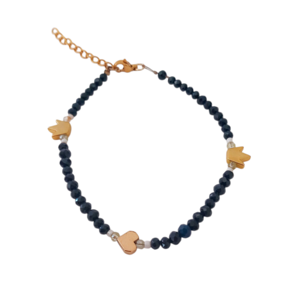 Χειροποίητο βραχιόλι με χάντρες - ορείχαλκος, καρδιά, χάντρες, ατσάλι, χεριού