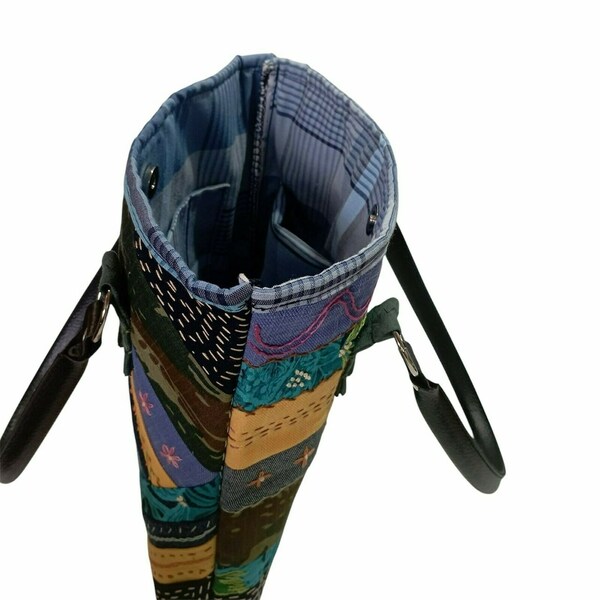 Τσάντα πολύχρωμη patchwork - ύφασμα, χειρός, tote, μικρές - 3