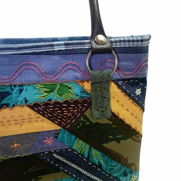 Τσάντα πολύχρωμη patchwork - ύφασμα, χειρός, tote, μικρές - 4