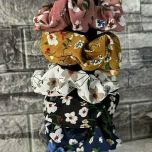 Scrunchie pattern με λουλούδια ροζ - ύφασμα, λαστιχάκια μαλλιών - 3