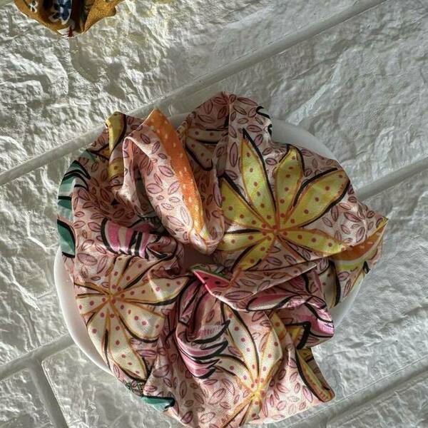Scrunchie pattern boho ροζ - ύφασμα, λαστιχάκια μαλλιών - 2