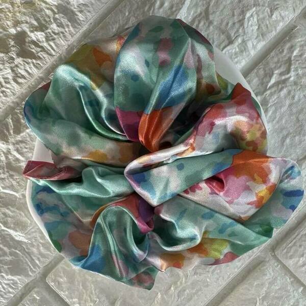 Scrunchie pattern boho γαλάζιο - ύφασμα, λαστιχάκια μαλλιών