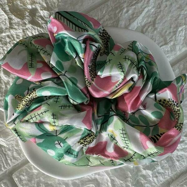 Scrunchie pattern boho πράσινο - ύφασμα, λαστιχάκια μαλλιών