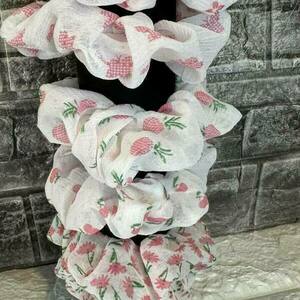 Scrunchie pattern vintage floral με πεταλούδες - ύφασμα, λαστιχάκια μαλλιών - 4
