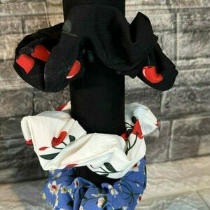 Scrunchie με pattern κεράσια μαύρο - ύφασμα, λαστιχάκια μαλλιών - 4