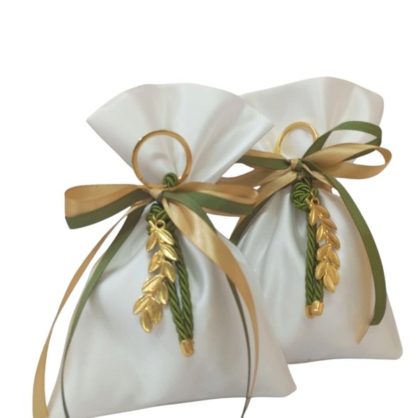 Μπομπονιέρα γάμου πουγκάκι με ελιά - γάμου