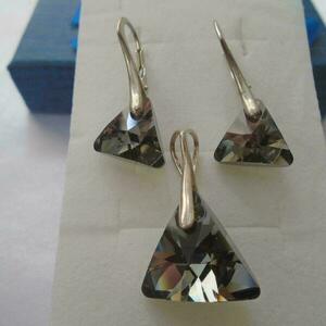 Ασημένιο σετ Swarovski Triangle Crystal Silver Night - ασήμι 925, κοσμήματα, σετ κοσμημάτων - 4