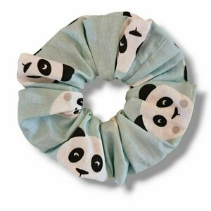 Χειροποίητο Scrunchy - Pandas - ύφασμα, λαστιχάκια μαλλιών