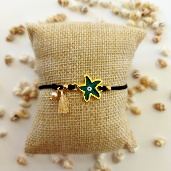 Βραχιόλι με μεταλλικό στοιχείο αστερία επιχρυσωμένο 24κ - επιχρυσωμένα, ορείχαλκος, μαμά, χεριού, αυξομειούμενα - 4