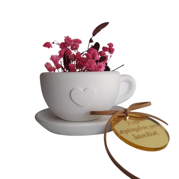 Πορσελάνινο φλιτζανάκι με λουλούδια -Δώρο δασκάλας - πέτρα, διακοσμητικά