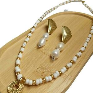 Seashell set - ημιπολύτιμες πέτρες, ατσάλι, σετ κοσμημάτων