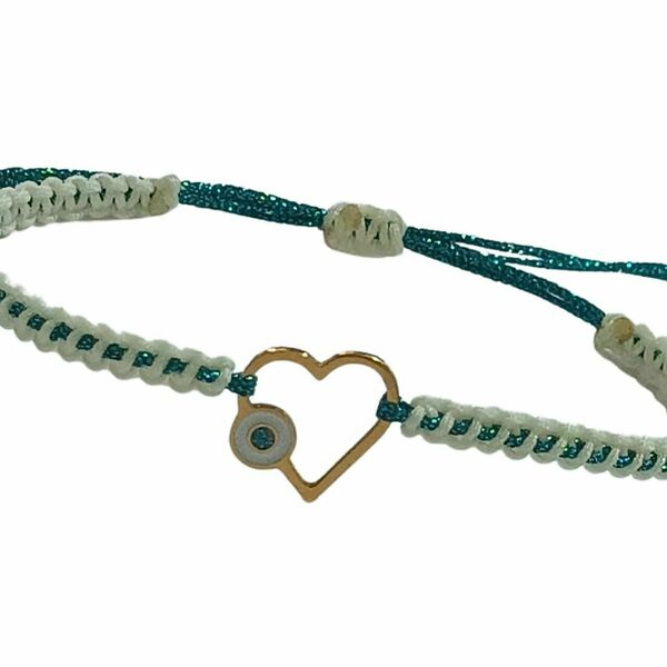 Βραχιόλι μακραμέ με ατσάλινο στοιχείο καρδιά - καρδιά, μακραμέ, κορδόνια, μάτι, αυξομειούμενα - 2