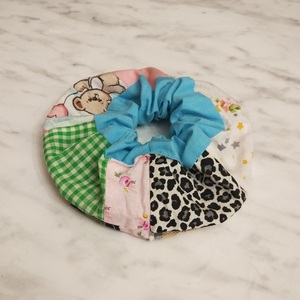 Scrunchy patchwork με φάσα γαλάζια - ύφασμα, δώρα για γυναίκες, λαστιχάκια μαλλιών - 3