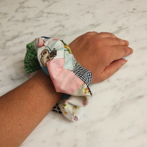 Scrunchy patchwork με φάσα γαλάζια - ύφασμα, δώρα για γυναίκες, λαστιχάκια μαλλιών - 4