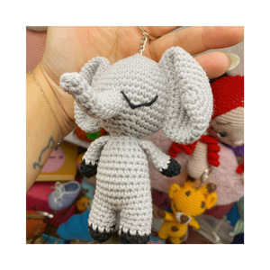Χειροποίητη πλεκτή plushies μινιατούρα μπομπονιέρα μπρελόκ 15εκατοστά ελεφαντάκι - βαμβακερό νήμα, amigurumi, βάπτισης, σπιτιού - 2