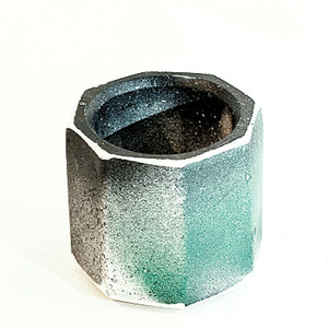 Βάση για ρεσό οκτάγωνο από τσιμέντο, χρώμα μαύρο-τιρκουάζ-λευκό, 6x6x5εκ - ρεσώ & κηροπήγια, διακοσμητικά, concrete design - 2