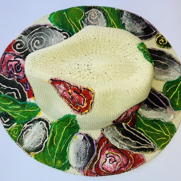 Justgreek multi coloured nature hat,one of a kind.Wearing a work of art,colorful and vibrant to work with your whole wardrobe! - ύφασμα - 2